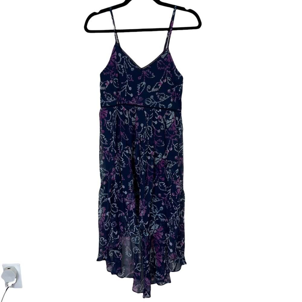 Ecote Crinkle Fabric Spaghetti Strap High Low Empire Waist Dress Blue Multi XS